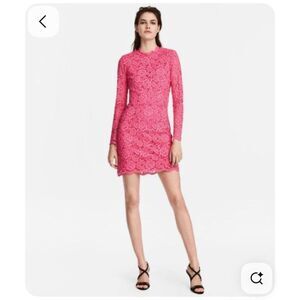 H&M Women's Pink Lace Mock Neck Mini Bodycon Dress